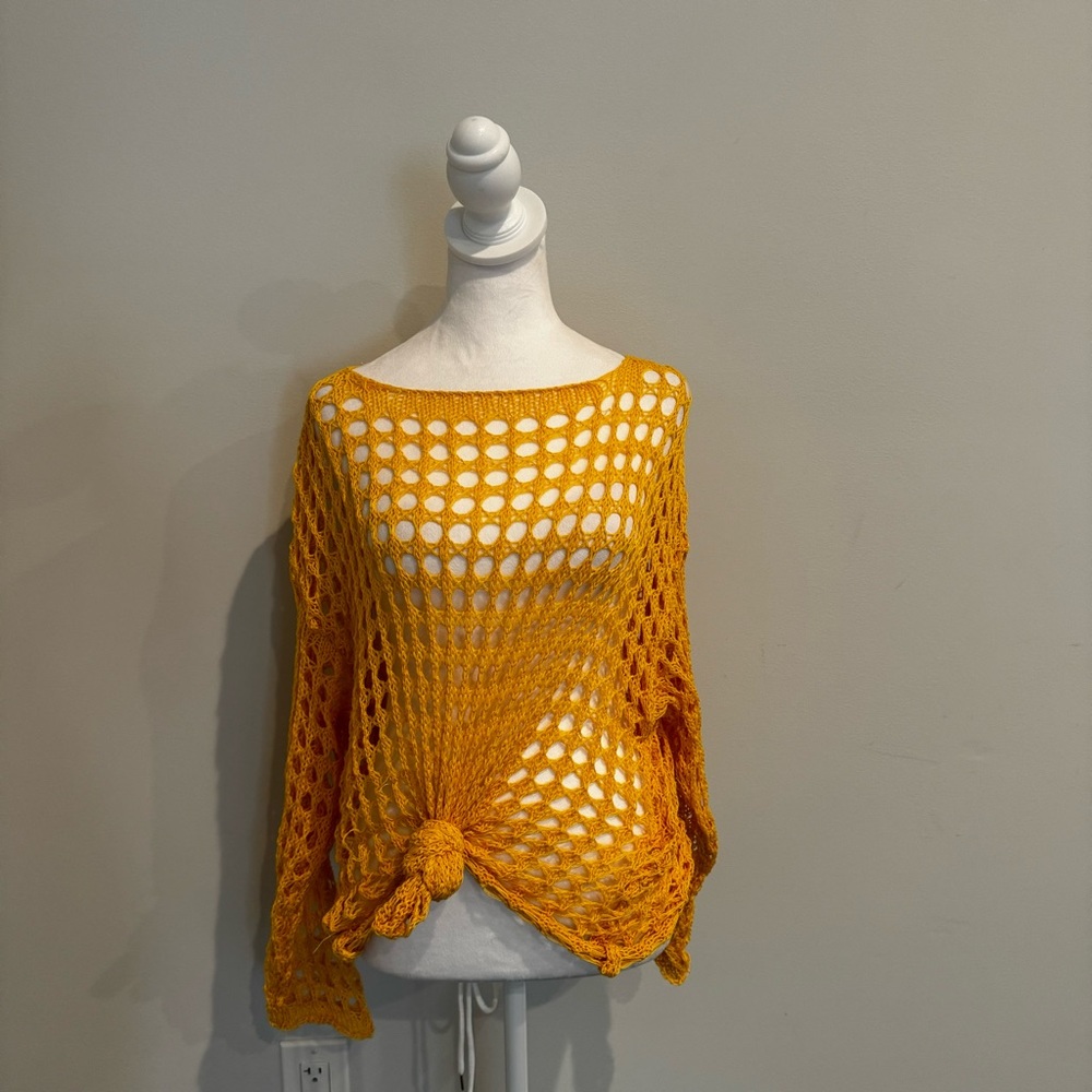 Andthewhy Yellow Knit Long Sleeve Cover Up Mini Dress